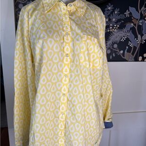 Talbots Yellow and White Patterned Button-Up Shirt 100% Cotton Denims Cuff Sz 14